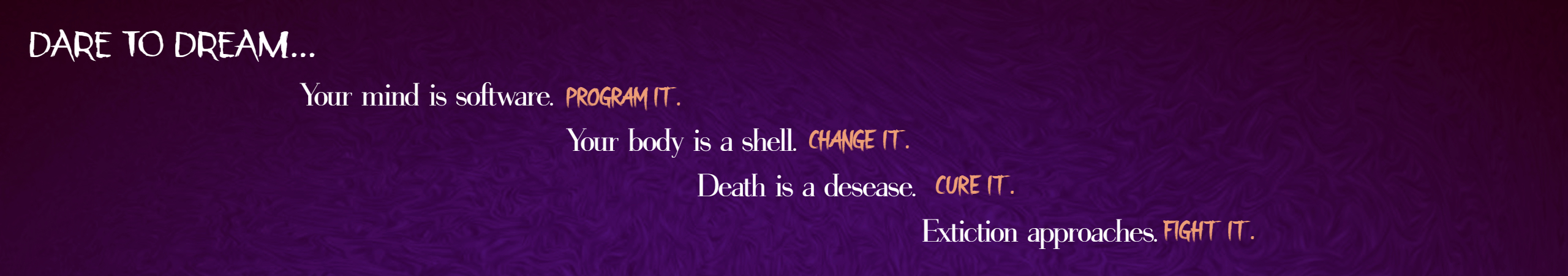 Evocative words over a purple background