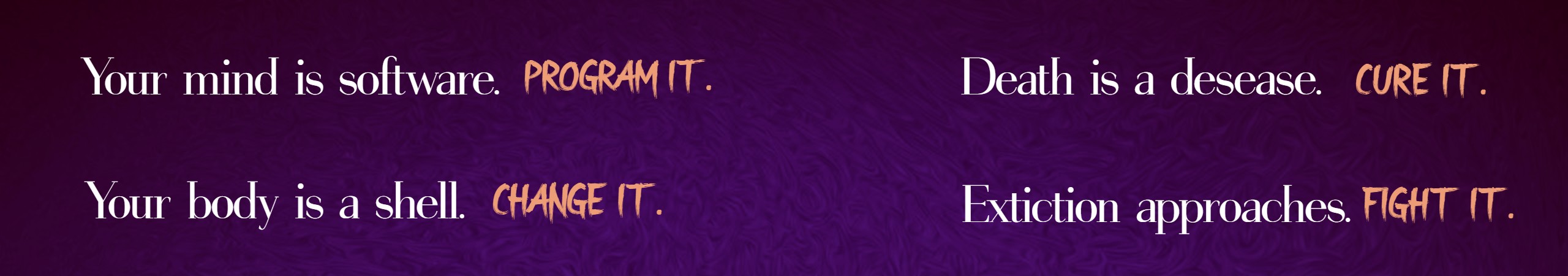  short version of evocative words over a purple background